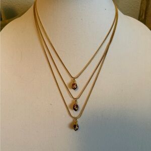 Edgar Berebi Elegant Gold Triple-Layer Necklace with Burgundy Enamel Accents